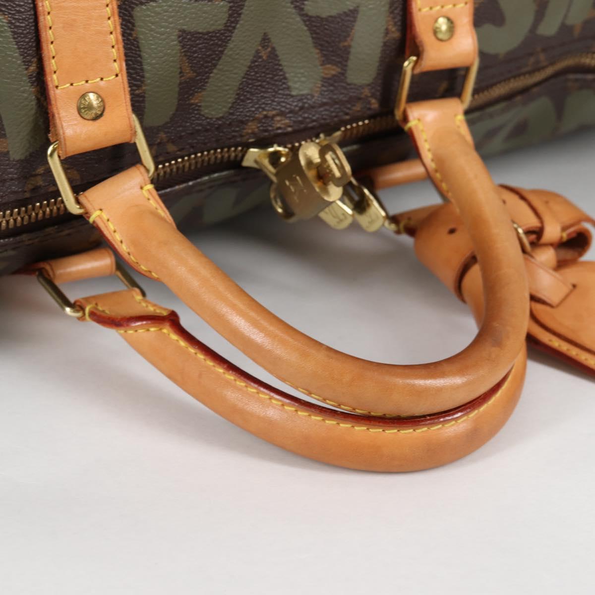 LOUIS VUITTON Monogram Graffiti Keepall 50 Boston Bag Khaki M92196 Auth fm4841V