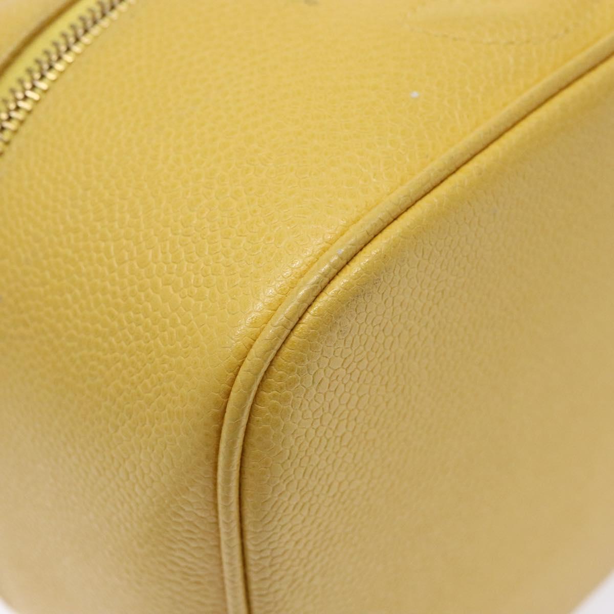 CHANEL COCO Mark Vanity Pouch Caviar Skin Yellow Gold CC Auth fm4842