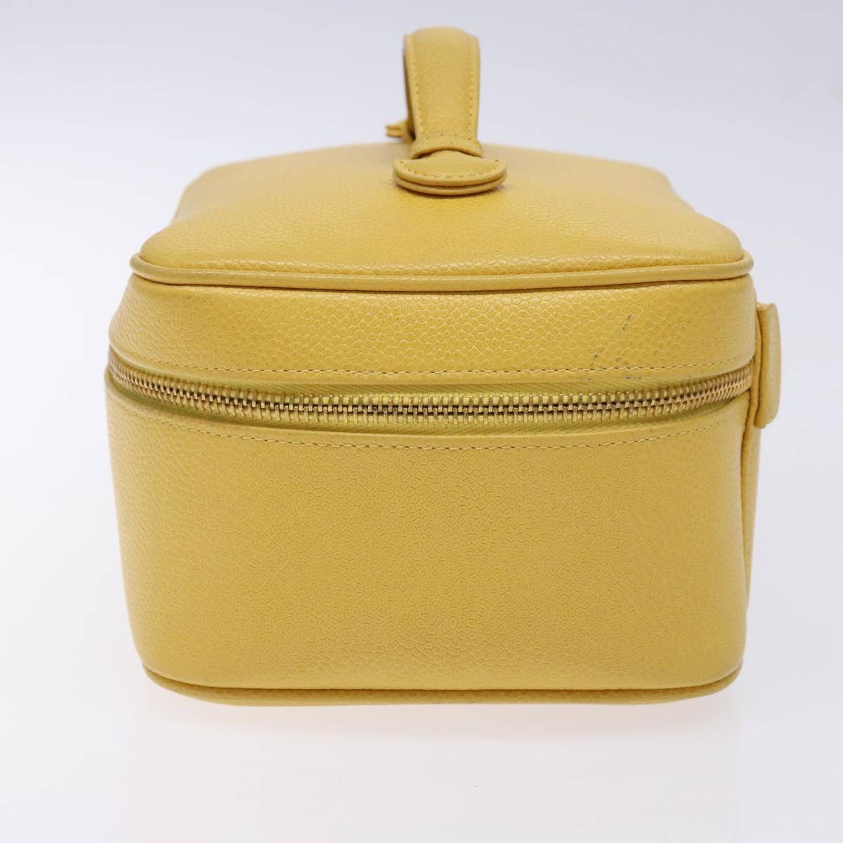 CHANEL COCO Mark Vanity Pouch Caviar Skin Yellow Gold CC Auth fm4842