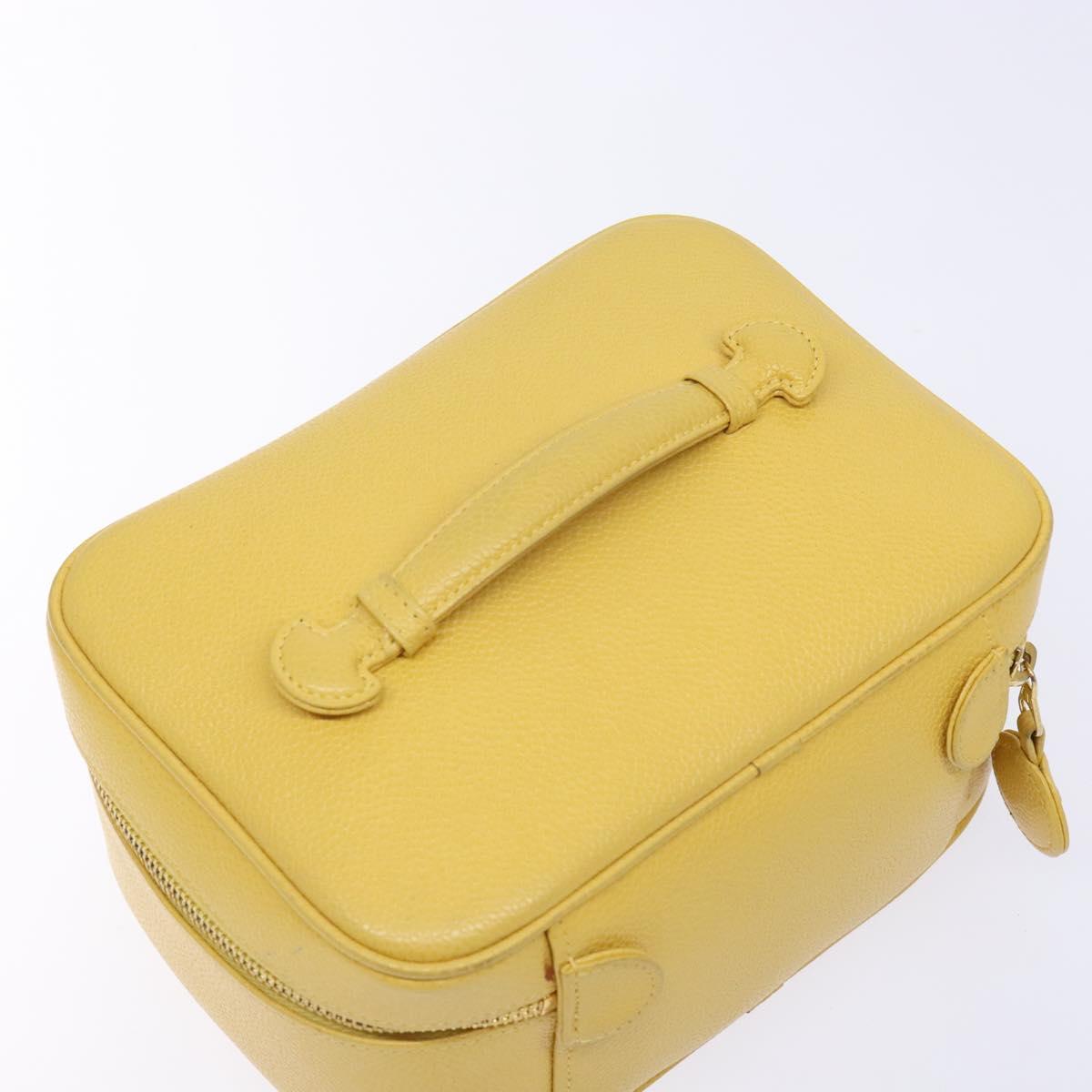 CHANEL COCO Mark Vanity Pouch Caviar Skin Yellow Gold CC Auth fm4842