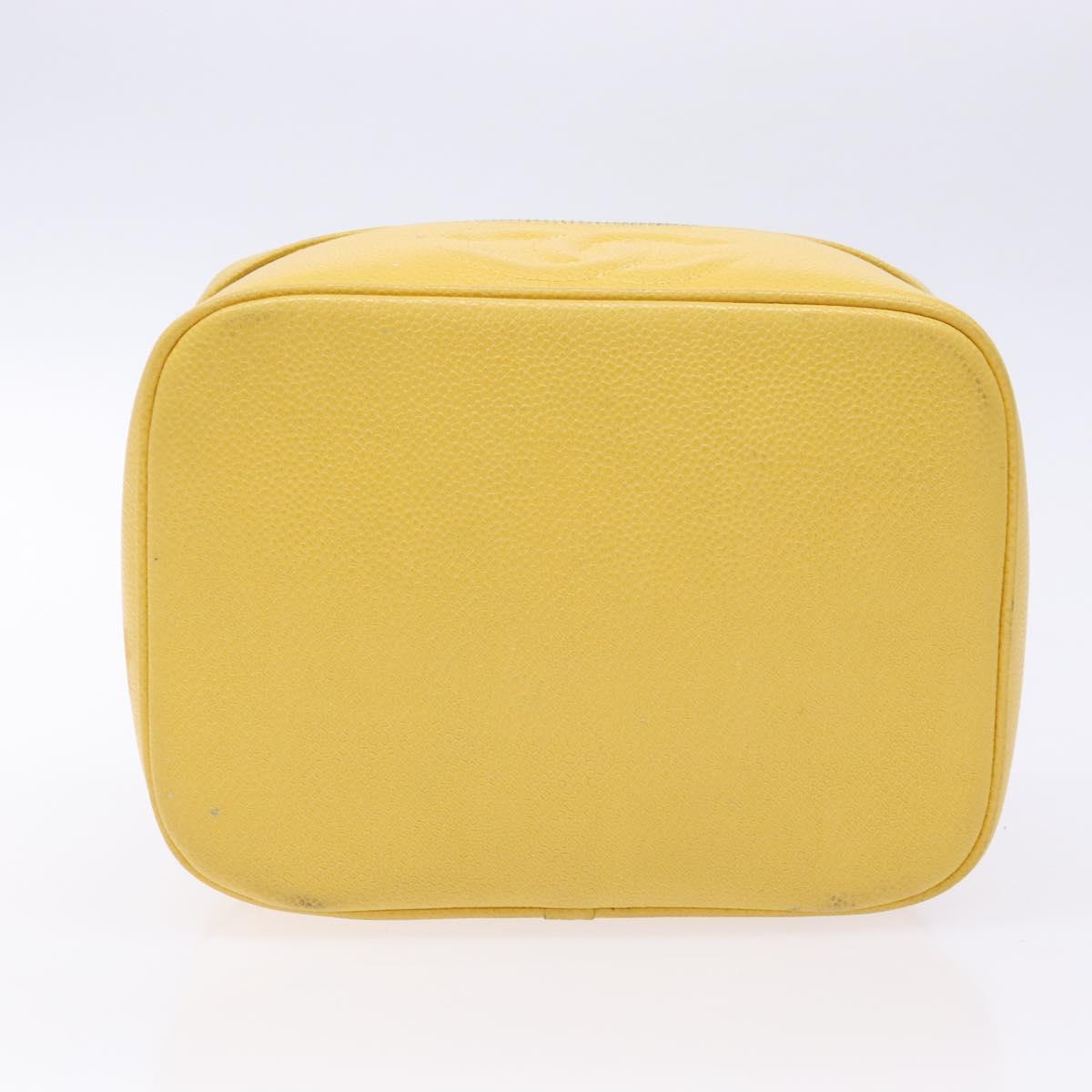 CHANEL COCO Mark Vanity Pouch Caviar Skin Yellow Gold CC Auth fm4842