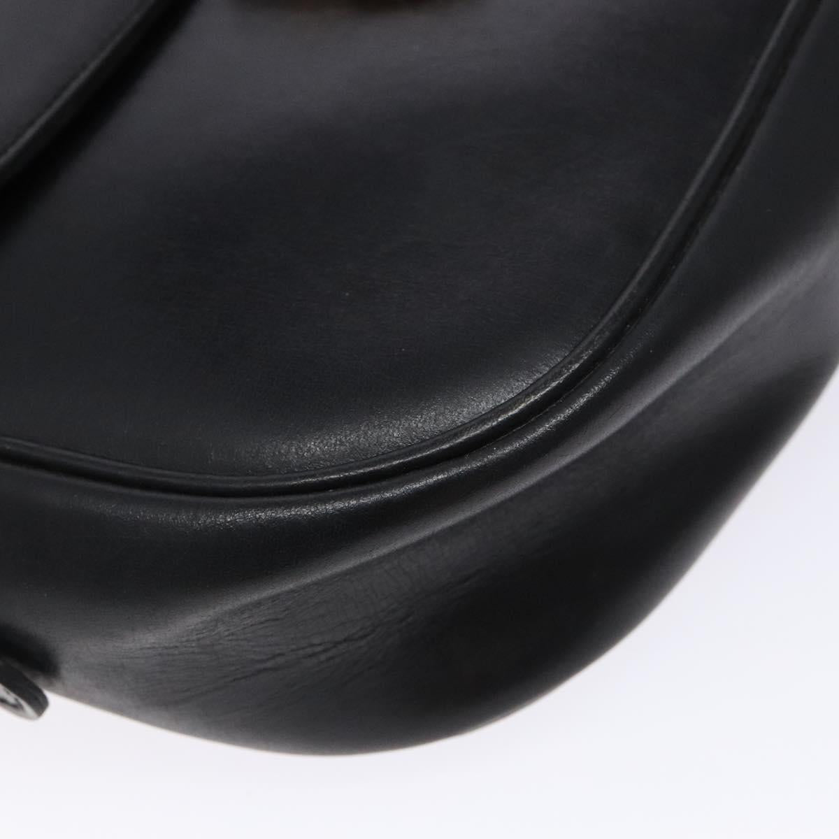 CELINE Shoulder Bag Leather Black Gold Auth fm4845