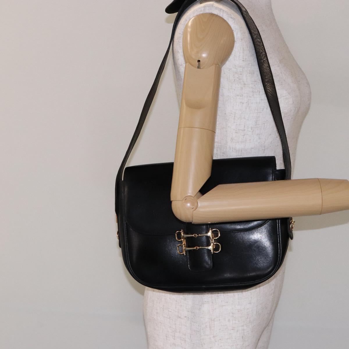 CELINE Shoulder Bag Leather Black Gold Auth fm4845