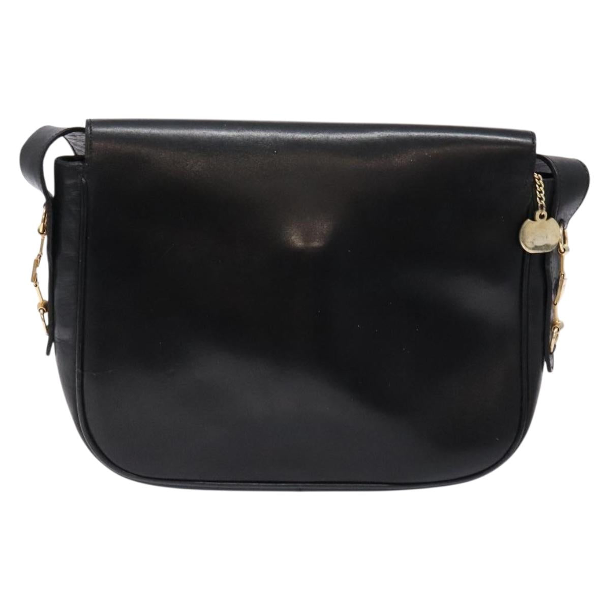 CELINE Shoulder Bag Leather Black Gold Auth fm4845