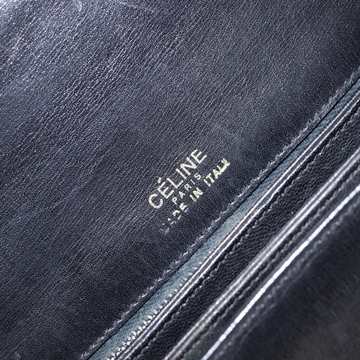 CELINE Shoulder Bag Leather Black Gold Auth fm4846