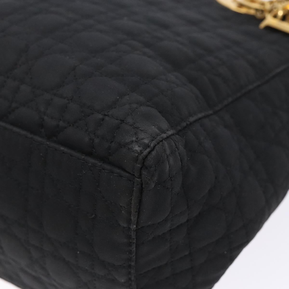 Christian Dior Canage Hand Bag Nylon Black Gold Auth fm4847