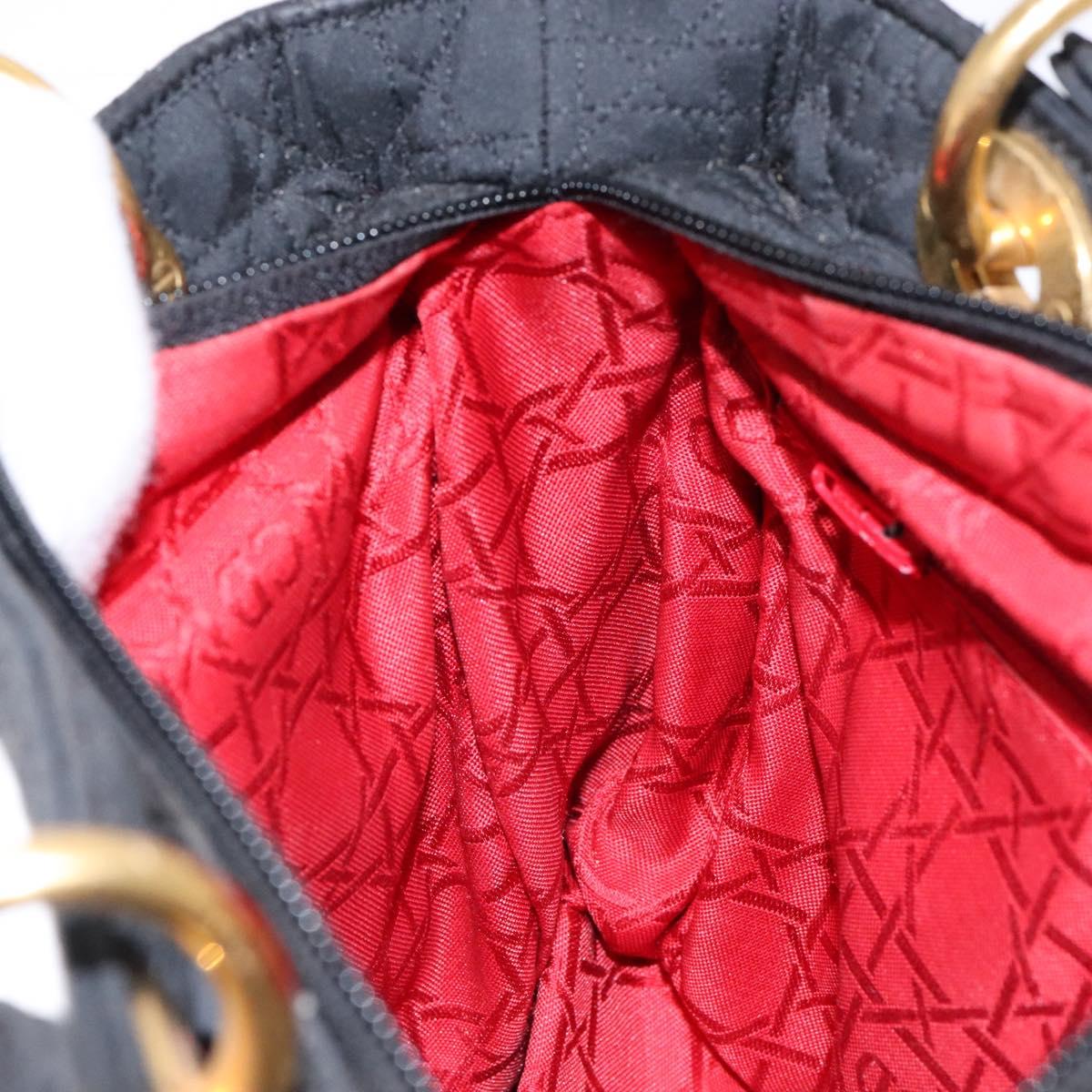 Christian Dior Canage Hand Bag Nylon Black Gold Auth fm4847