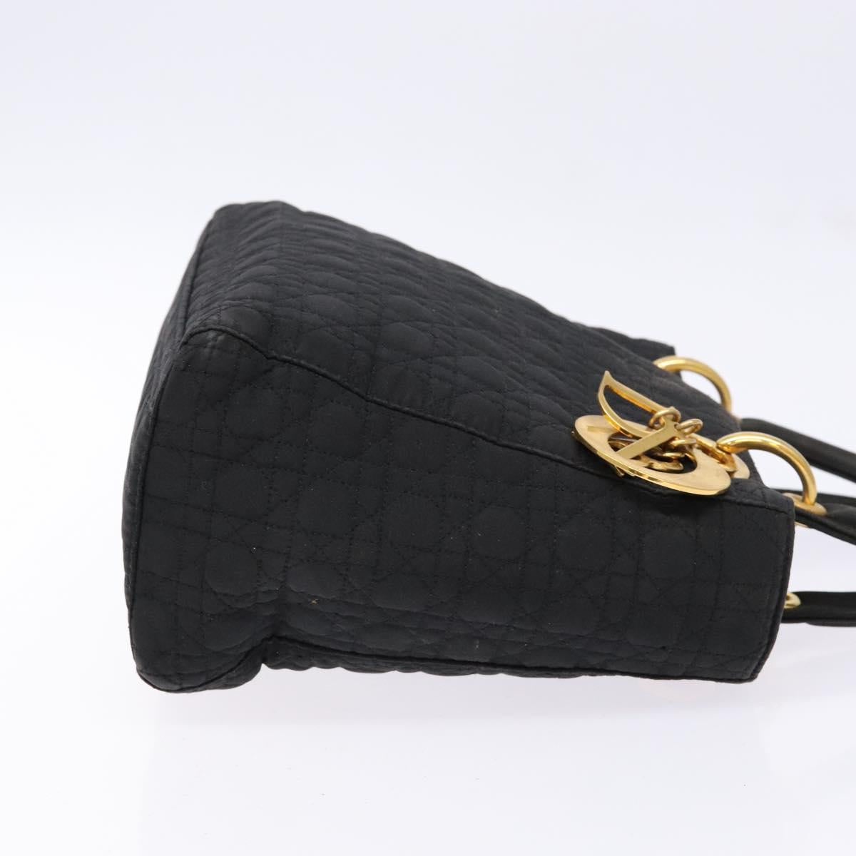 Christian Dior Canage Hand Bag Nylon Black Gold Auth fm4847