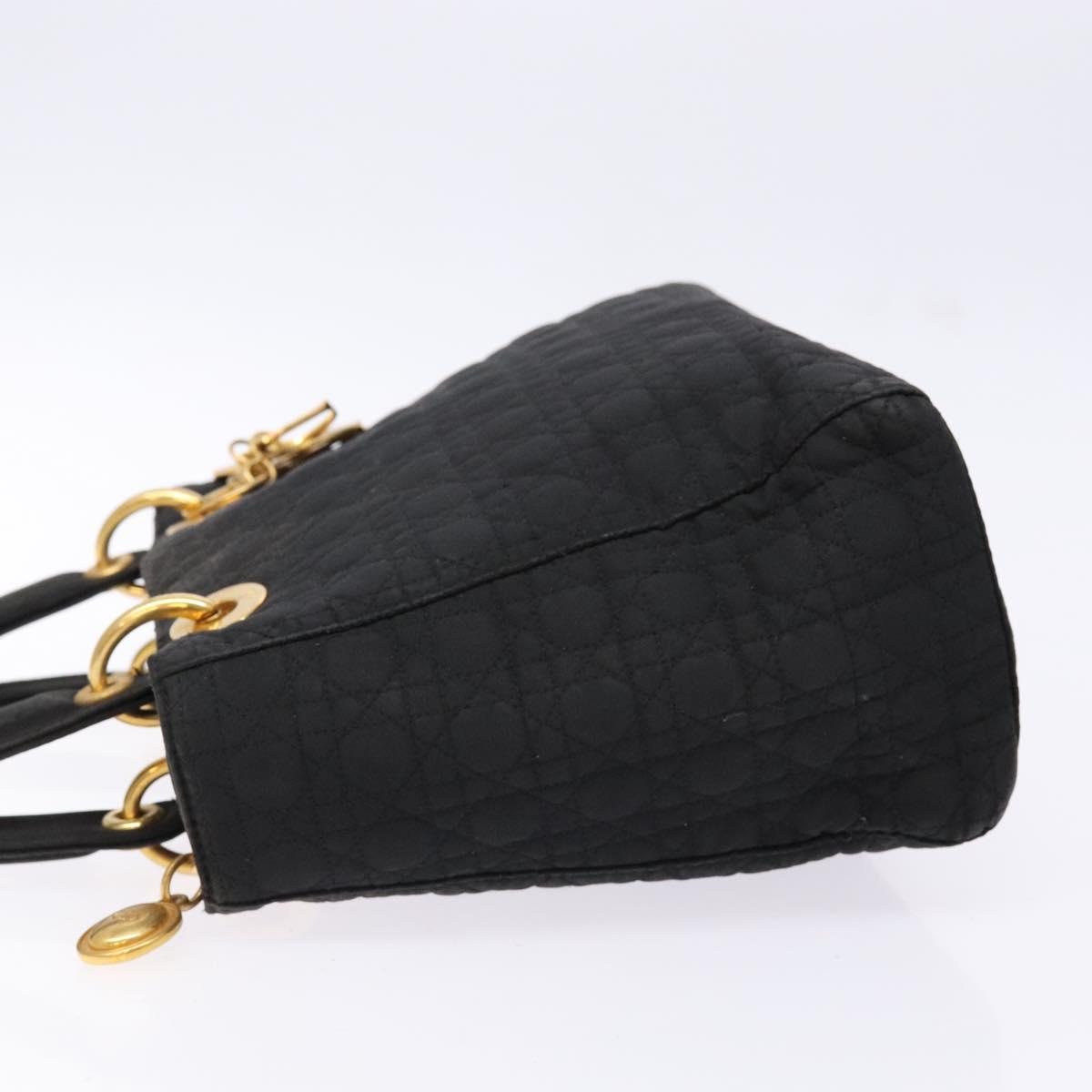Christian Dior Canage Hand Bag Nylon Black Gold Auth fm4847