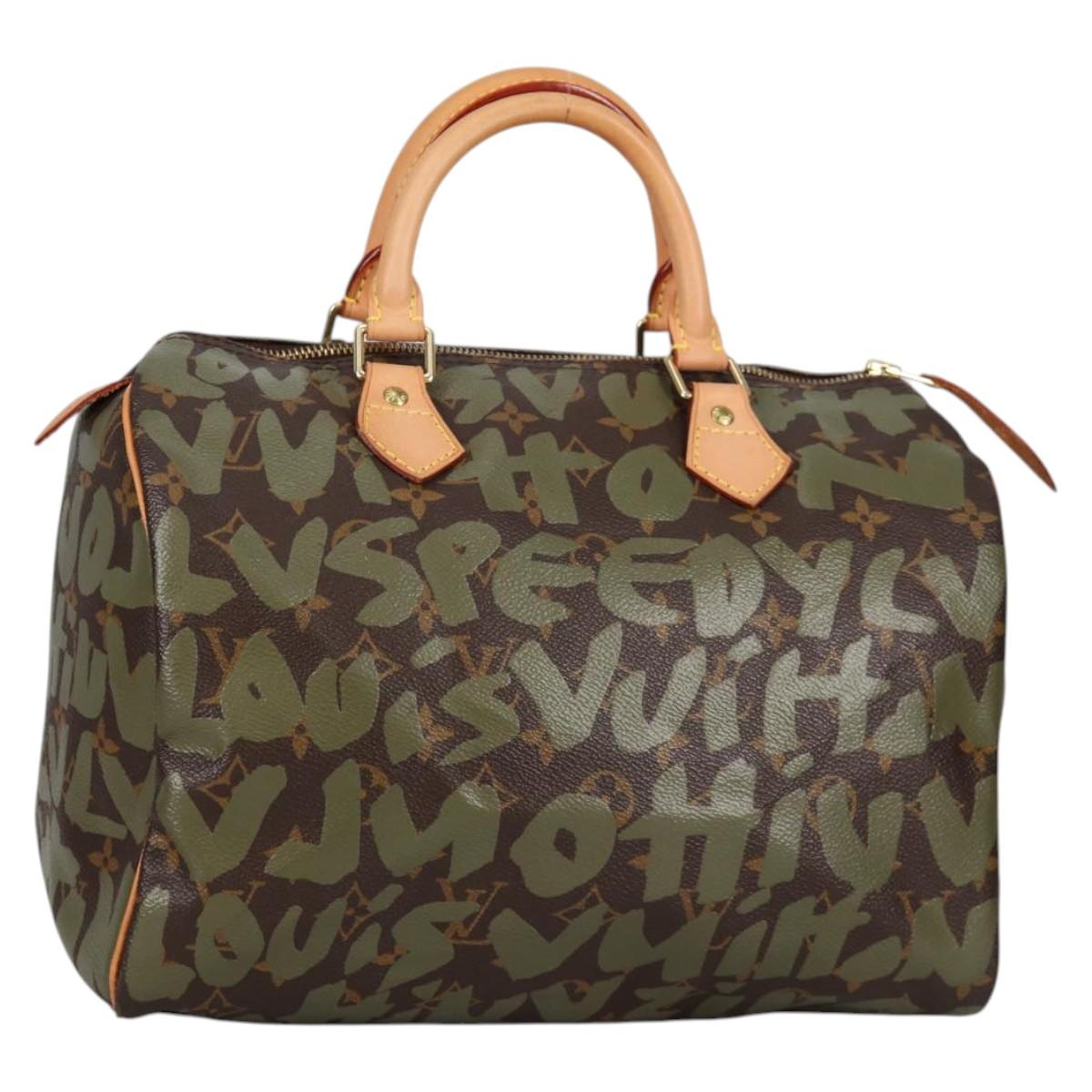 LOUIS VUITTON Monogram Graffiti Speedy 30 Bag Green Khaki M92194 Auth fm4850V
