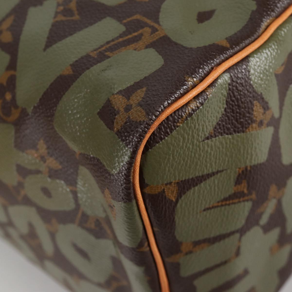 LOUIS VUITTON Monogram Graffiti Speedy 30 Bag Green Khaki M92194 Auth fm4850V