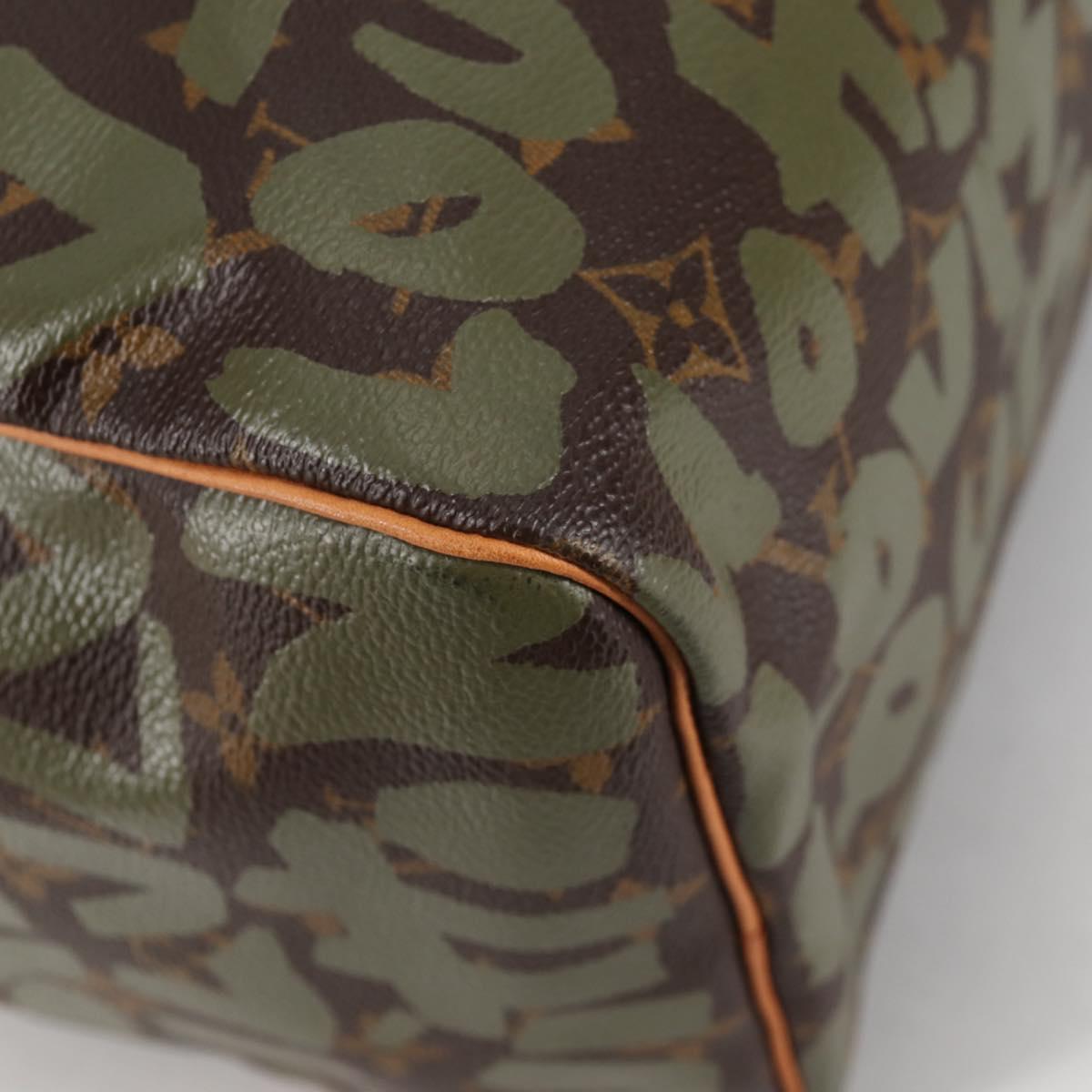 LOUIS VUITTON Monogram Graffiti Speedy 30 Bag Green Khaki M92194 Auth fm4850V