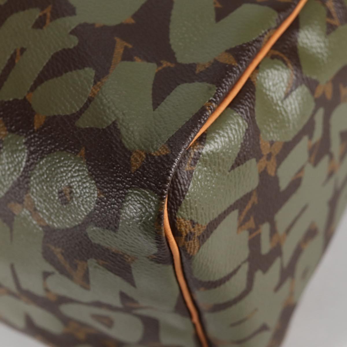 LOUIS VUITTON Monogram Graffiti Speedy 30 Bag Green Khaki M92194 Auth fm4850V