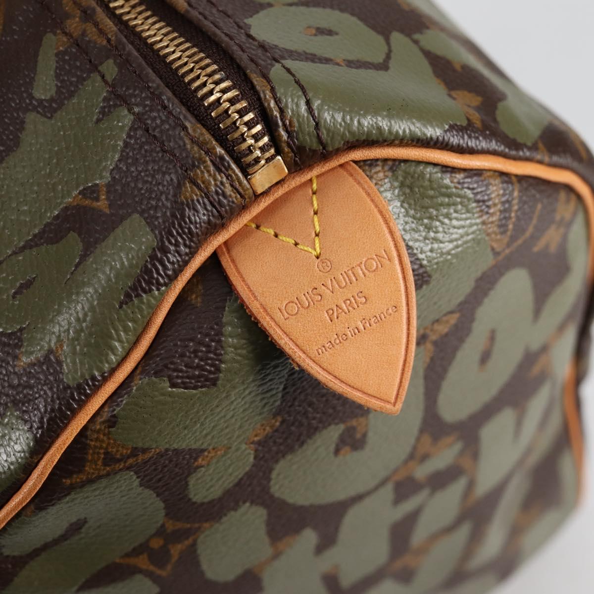 LOUIS VUITTON Monogram Graffiti Speedy 30 Bag Green Khaki M92194 Auth fm4850V