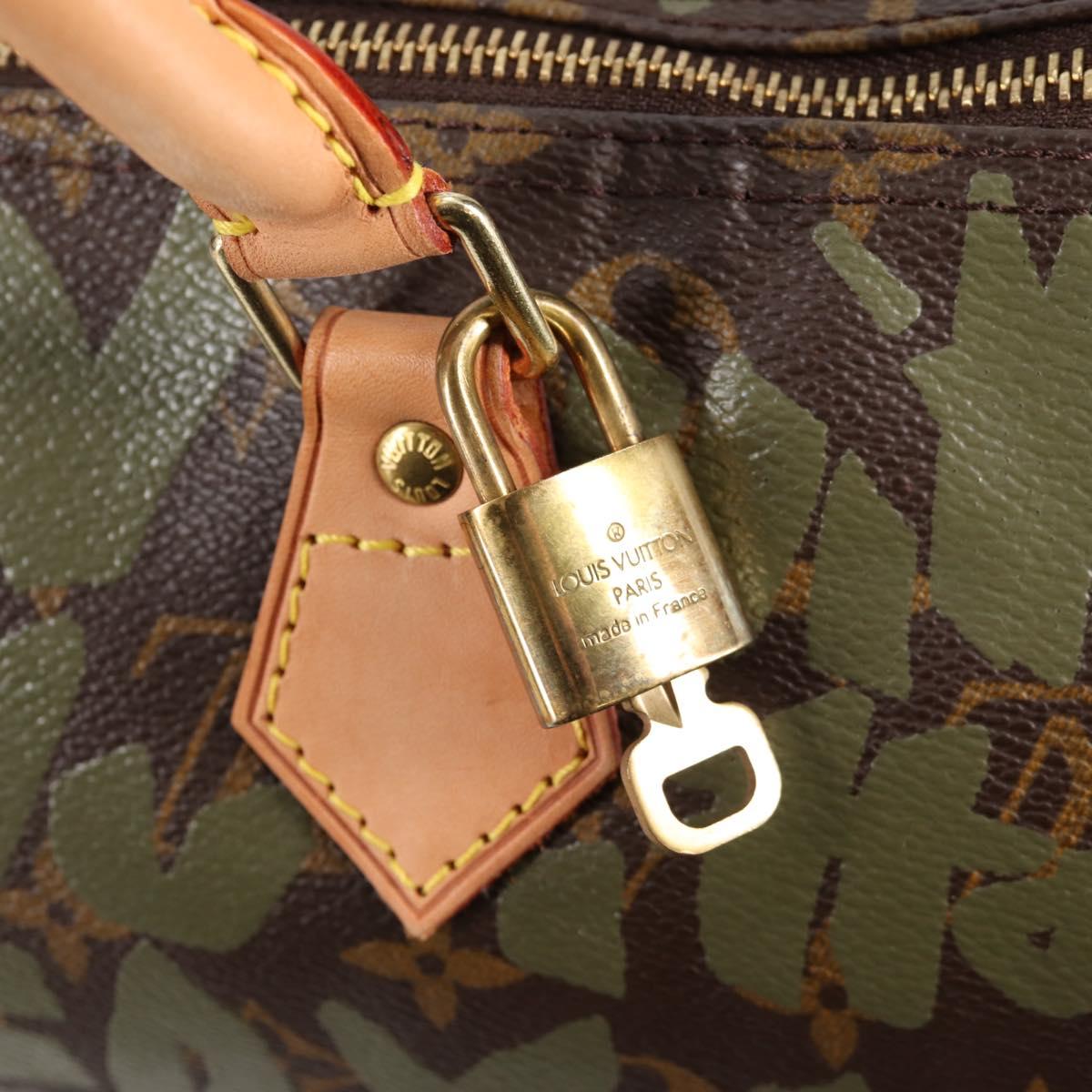LOUIS VUITTON Monogram Graffiti Speedy 30 Bag Green Khaki M92194 Auth fm4850V