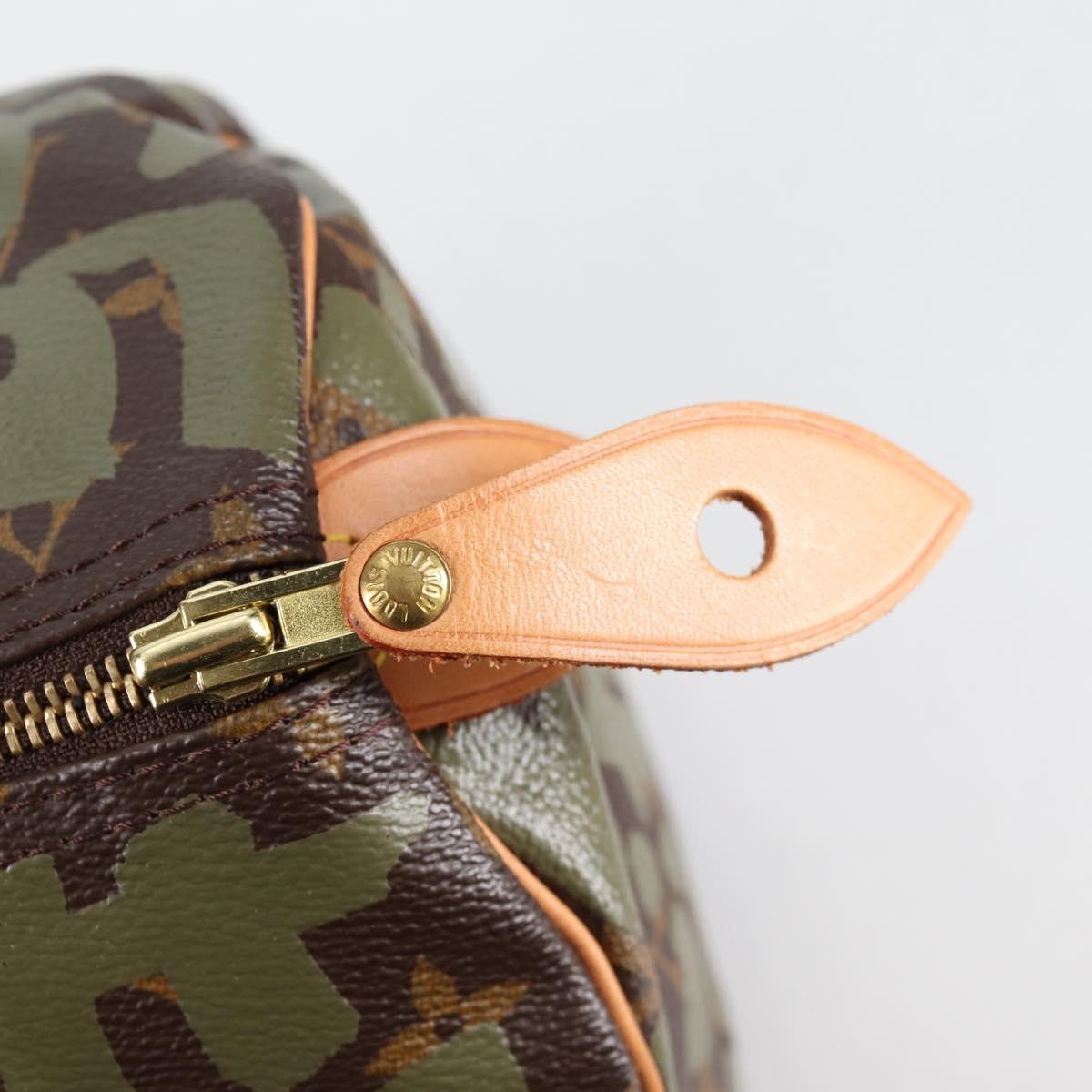 LOUIS VUITTON Monogram Graffiti Speedy 30 Bag Green Khaki M92194 Auth fm4850V