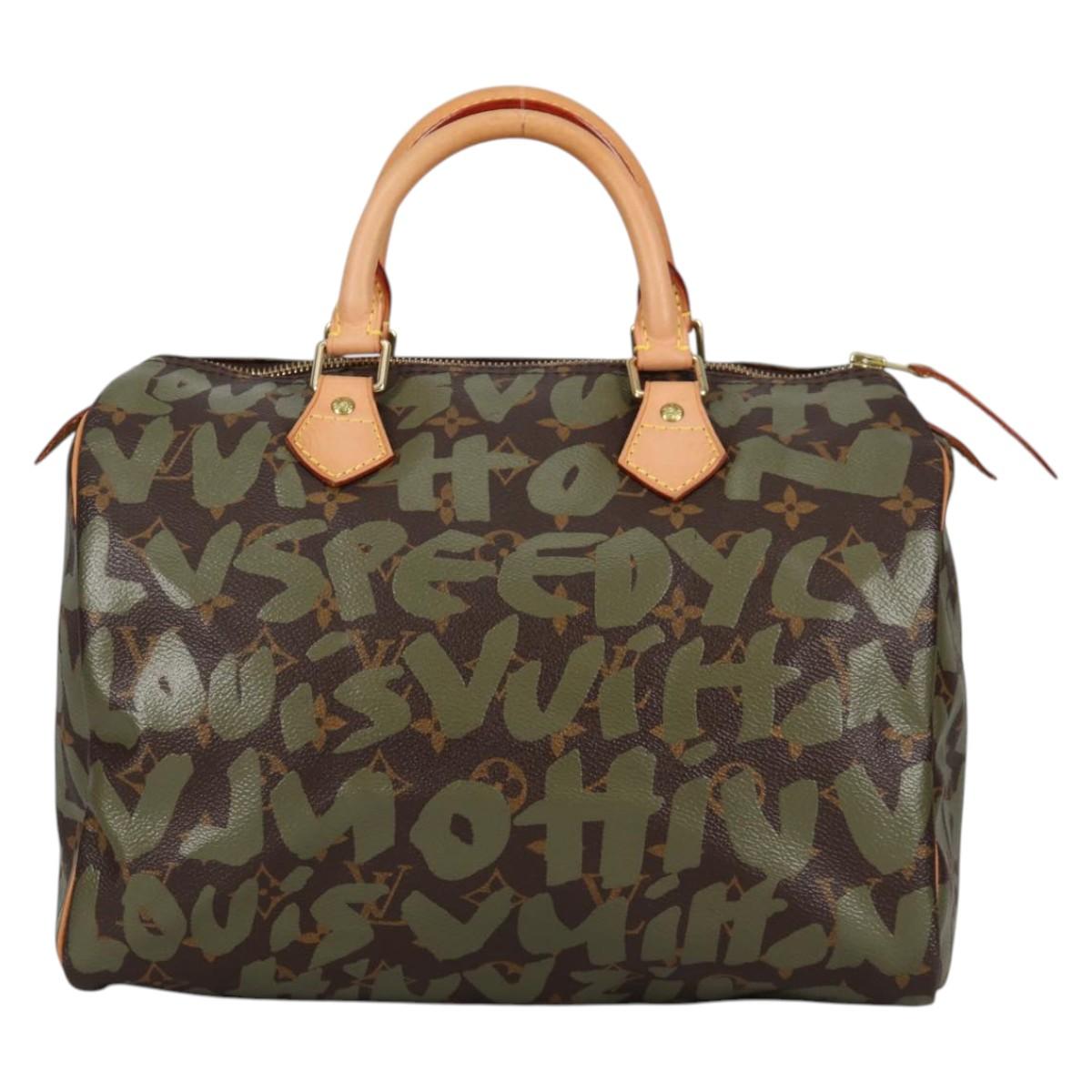 LOUIS VUITTON Monogram Graffiti Speedy 30 Bag Green Khaki M92194 Auth fm4850V