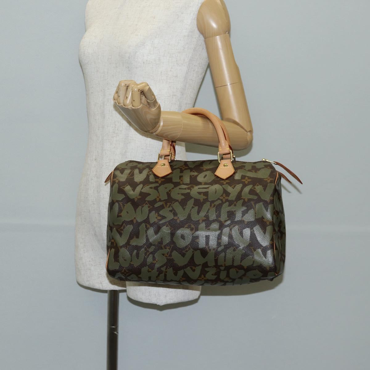 LOUIS VUITTON Monogram Graffiti Speedy 30 Bag Green Khaki M92194 Auth fm4850V