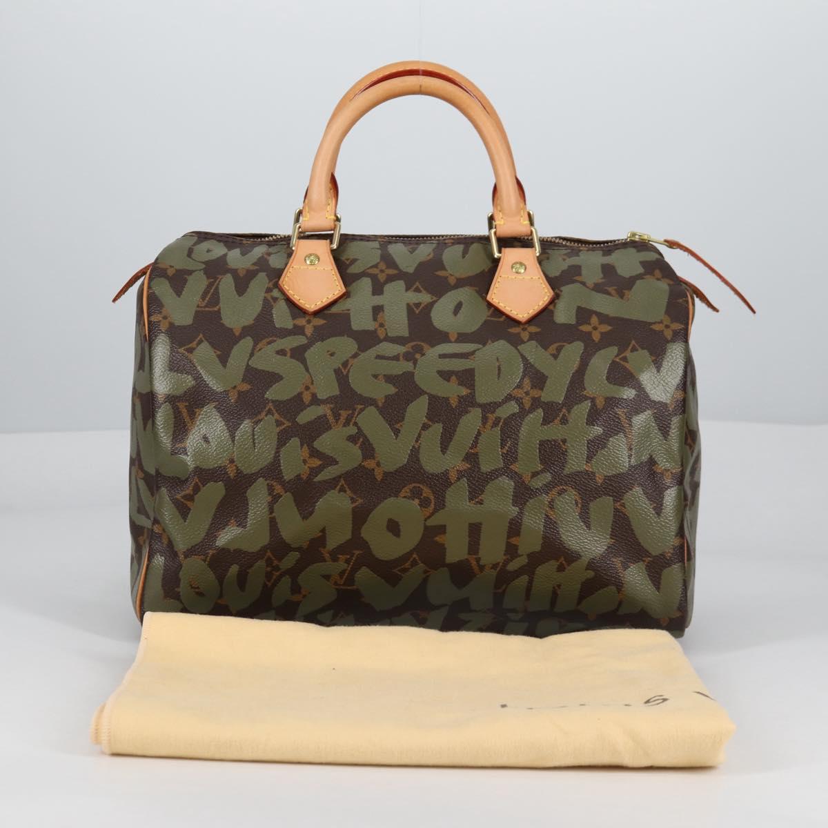 LOUIS VUITTON Monogram Graffiti Speedy 30 Bag Green Khaki M92194 Auth fm4850V