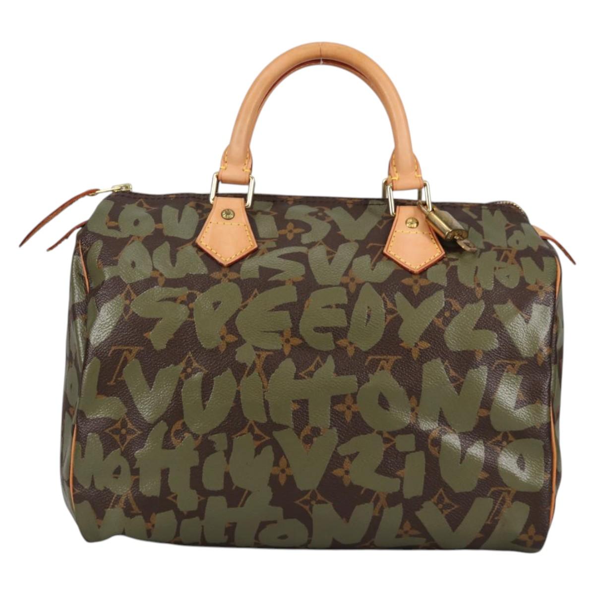LOUIS VUITTON Monogram Graffiti Speedy 30 Bag Green Khaki M92194 Auth fm4850V