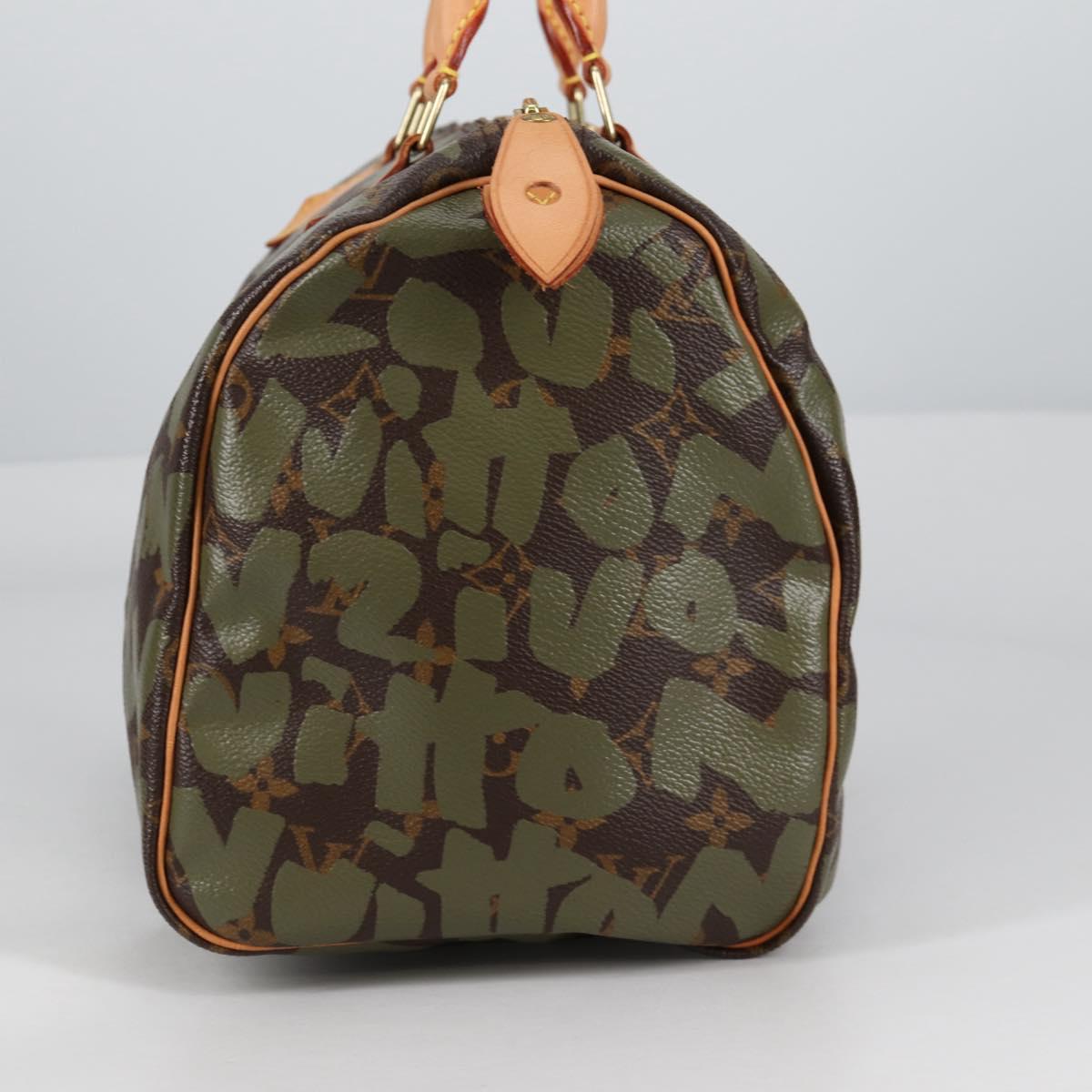 LOUIS VUITTON Monogram Graffiti Speedy 30 Bag Green Khaki M92194 Auth fm4850V