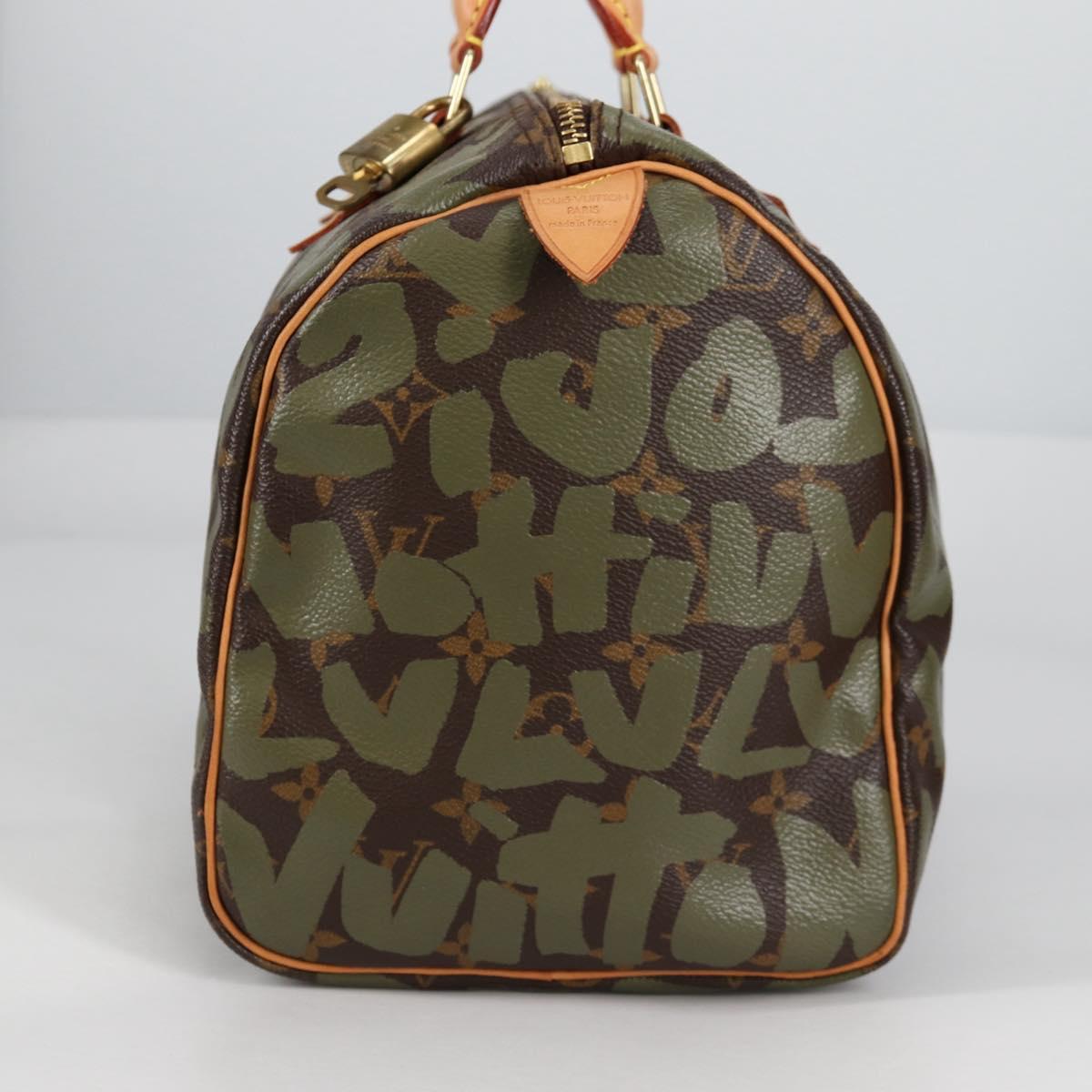 LOUIS VUITTON Monogram Graffiti Speedy 30 Bag Green Khaki M92194 Auth fm4850V