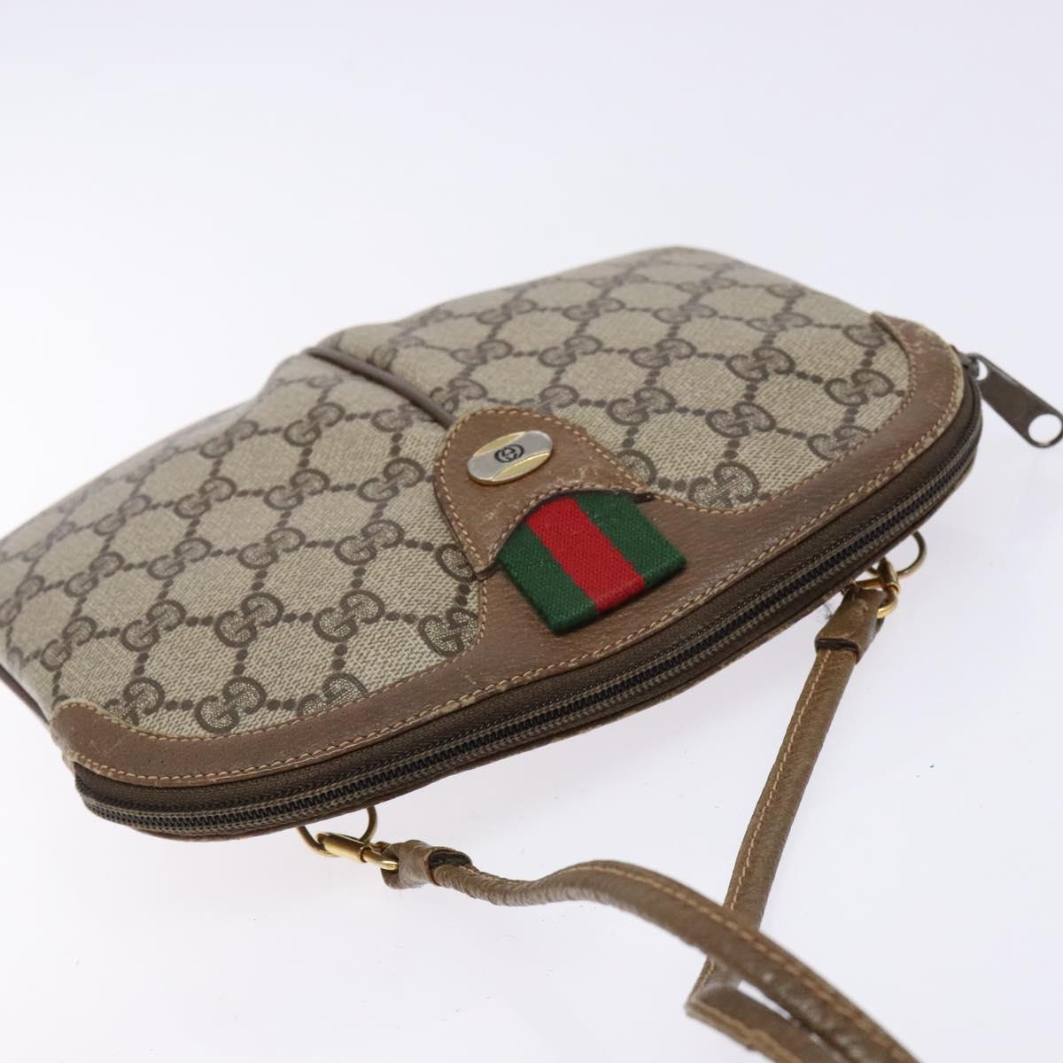 GUCCI GG Supreme Web Sherry Line Bag PVC Beige Gold 98 02 047 Auth fm4861