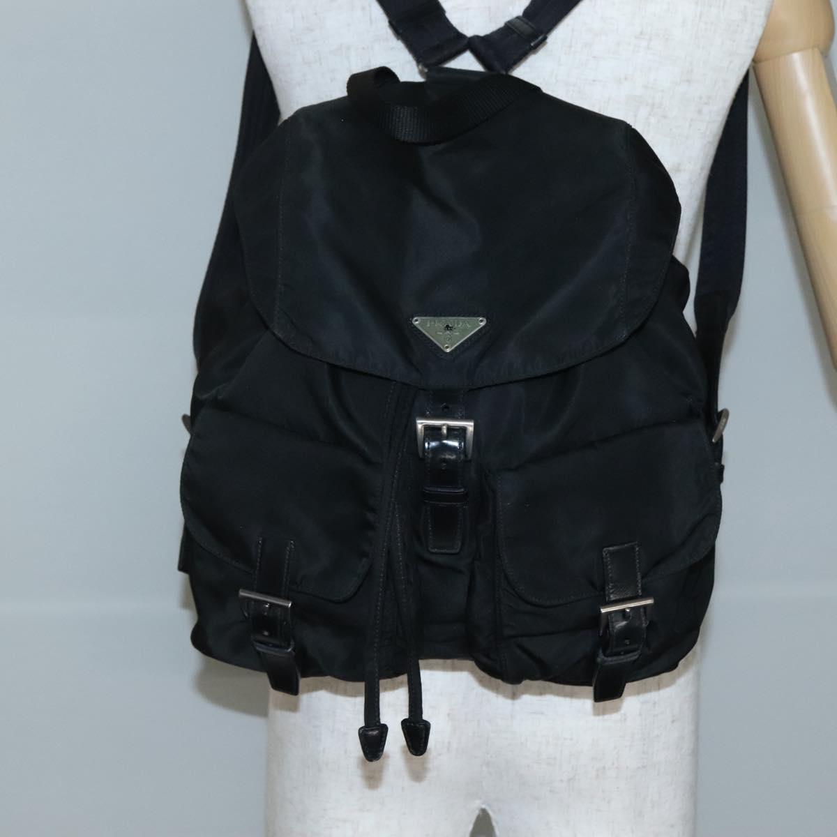 PRADA Backpack Nylon Black Silver Auth fm4864