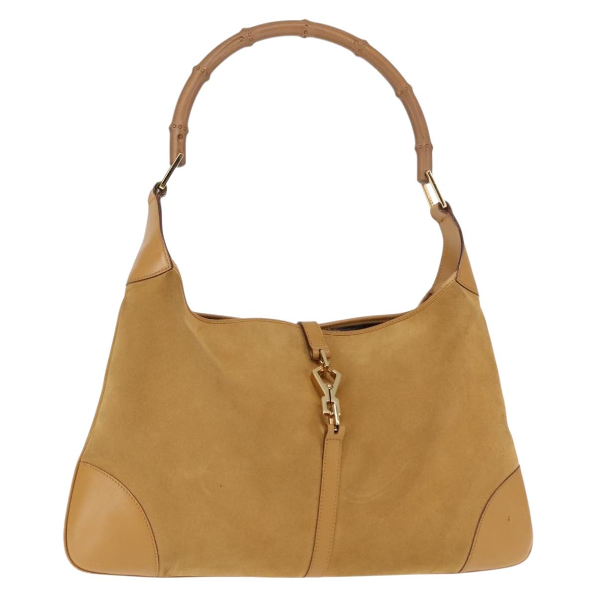 GUCCI Bamboo Jackie Shoulder Bag Suede Leather Brown Gold 001 4061 Auth fm4867