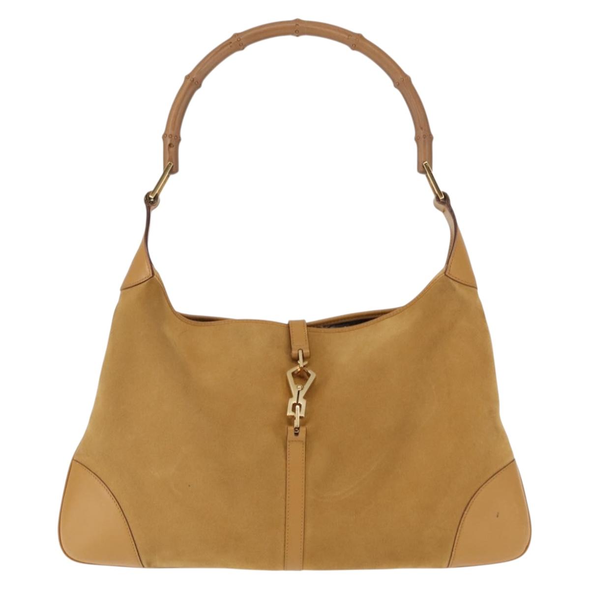 GUCCI Bamboo Jackie Shoulder Bag Suede Leather Brown Gold 001 4061 Auth fm4867