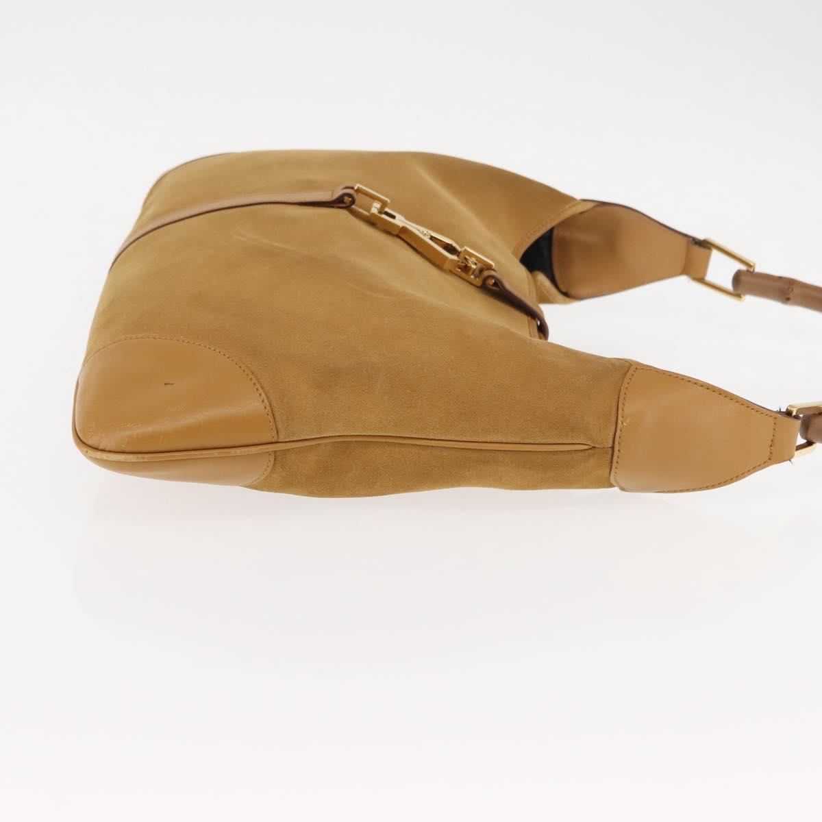 GUCCI Bamboo Jackie Shoulder Bag Suede Leather Brown Gold 001 4061 Auth fm4867
