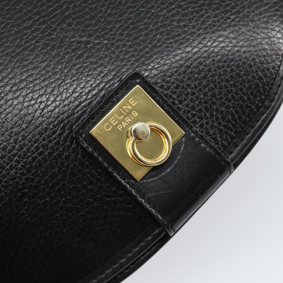 CELINE Shoulder Bag Leather Black Gold Auth fm4869