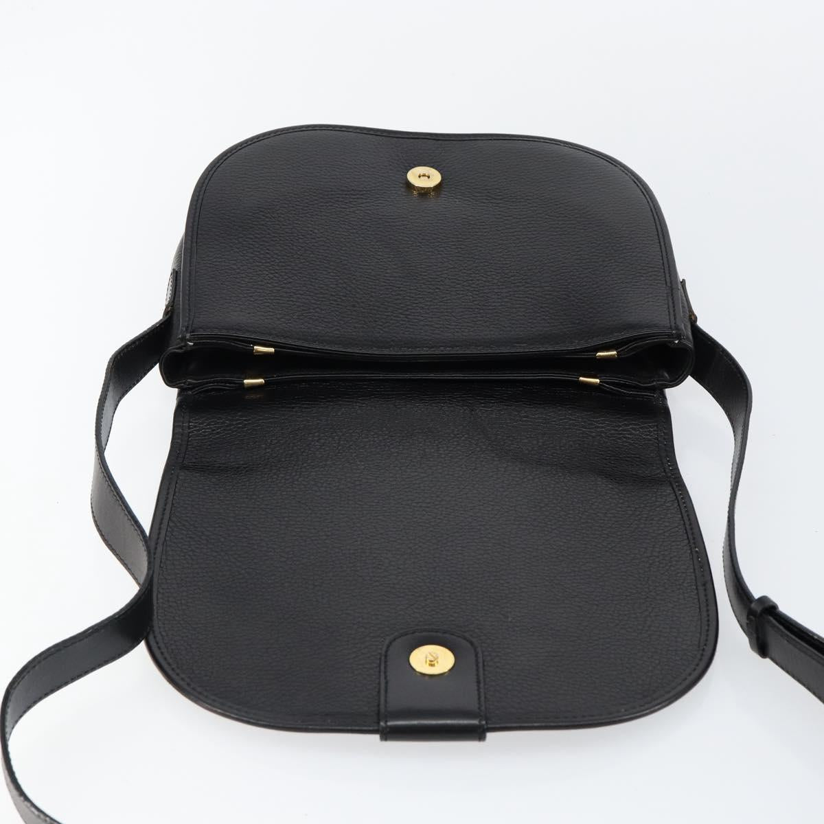 CELINE Shoulder Bag Leather Black Gold Auth fm4869