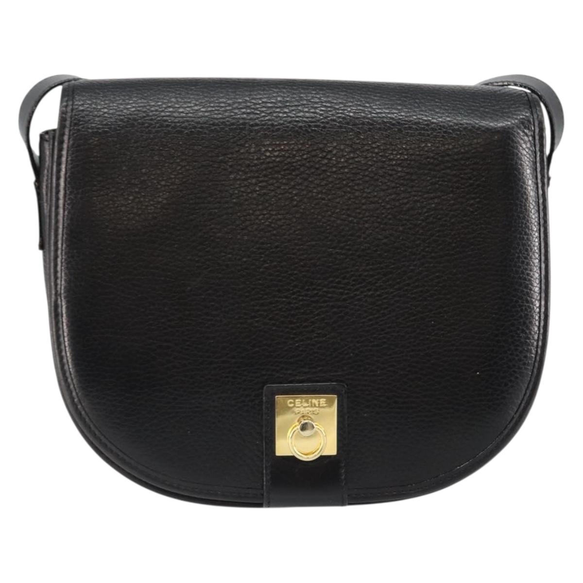 CELINE Shoulder Bag Leather Black Gold Auth fm4869