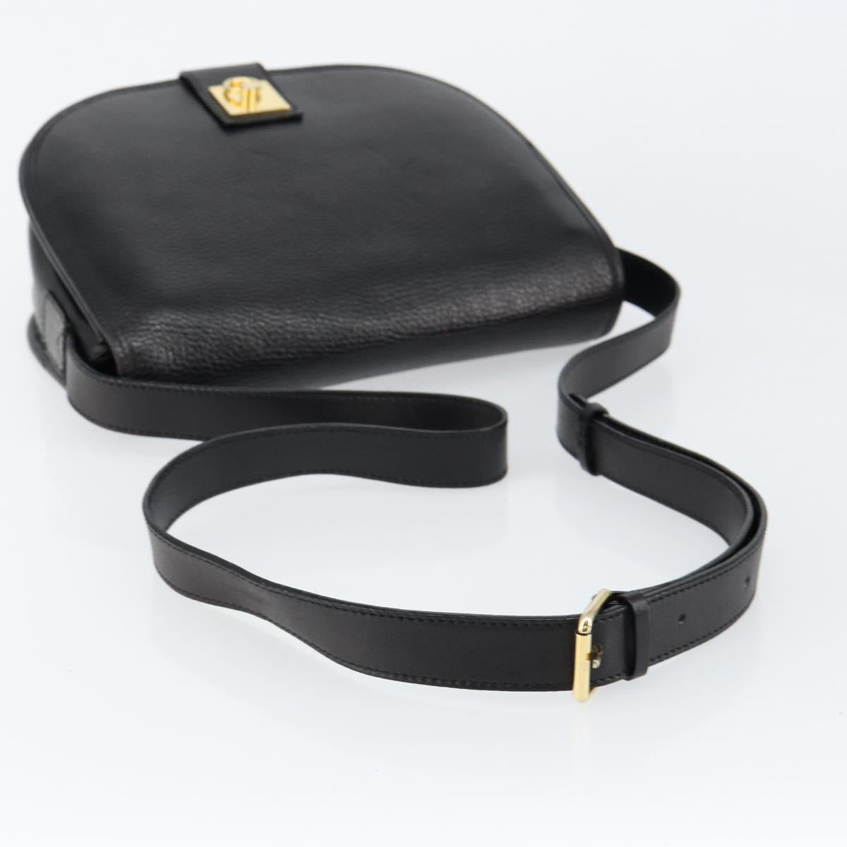 CELINE Shoulder Bag Leather Black Gold Auth fm4869