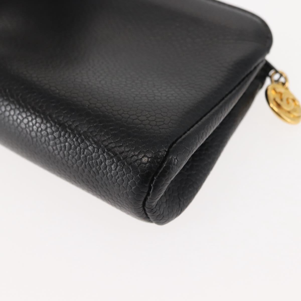 CHANEL COCO Mark Coin Purse Caviar Skin Black Gold CC Auth fm4870