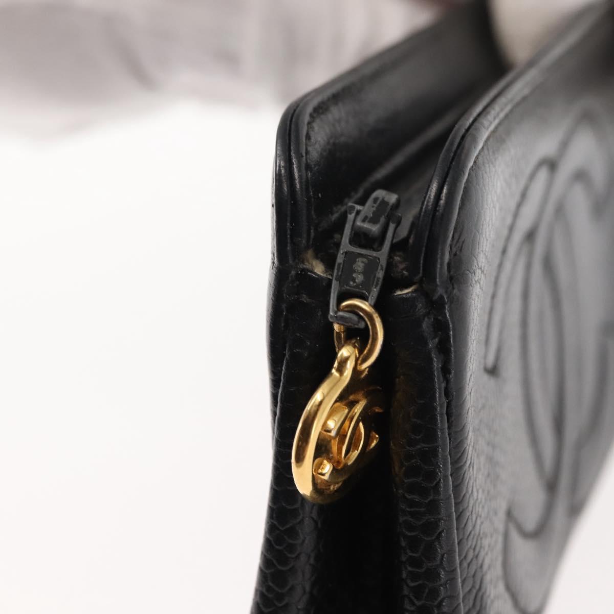 CHANEL COCO Mark Coin Purse Caviar Skin Black Gold CC Auth fm4870