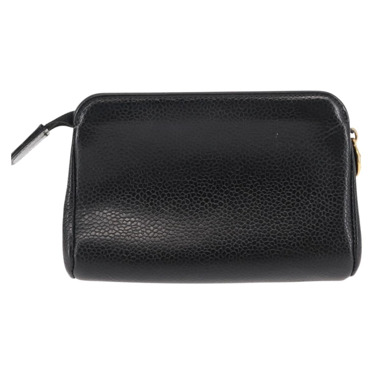 CHANEL COCO Mark Coin Purse Caviar Skin Black Gold CC Auth fm4870