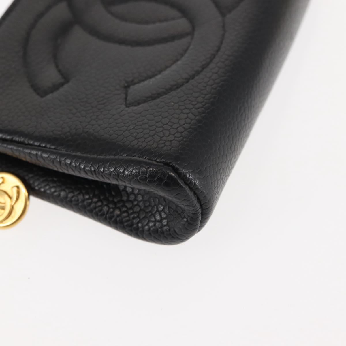 CHANEL COCO Mark Coin Purse Caviar Skin Black Gold CC Auth fm4870