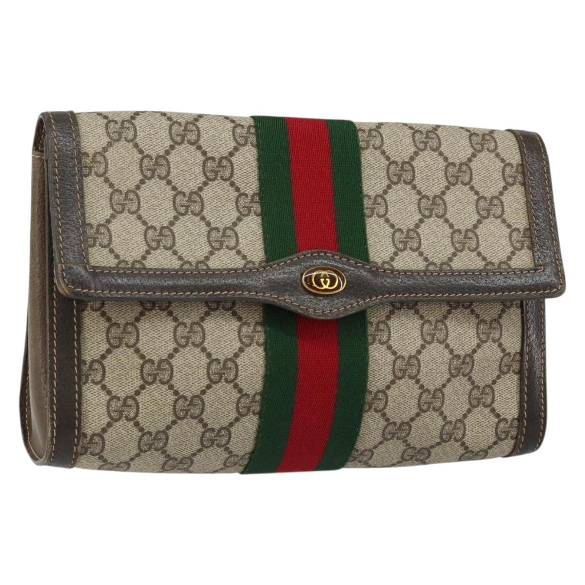 GUCCI GG Supreme Web Sherry Line Bag PVC Beige Red 41 014 3087 25 Auth fm4873