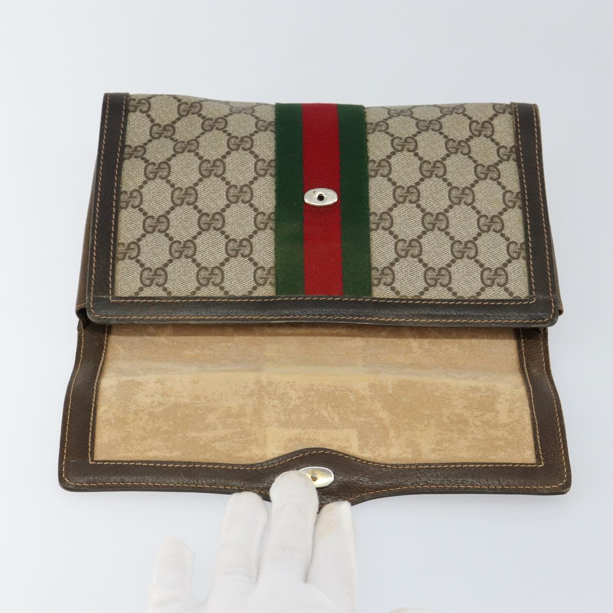 GUCCI GG Supreme Web Sherry Line Bag PVC Beige Red 41 014 3087 25 Auth fm4873