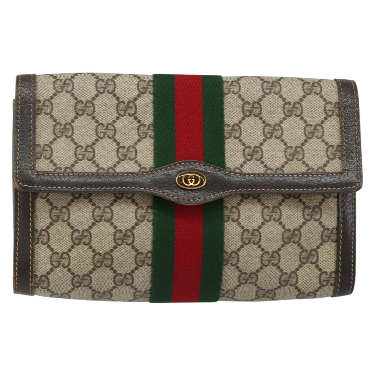 GUCCI GG Supreme Web Sherry Line Bag PVC Beige Red 41 014 3087 25 Auth fm4873