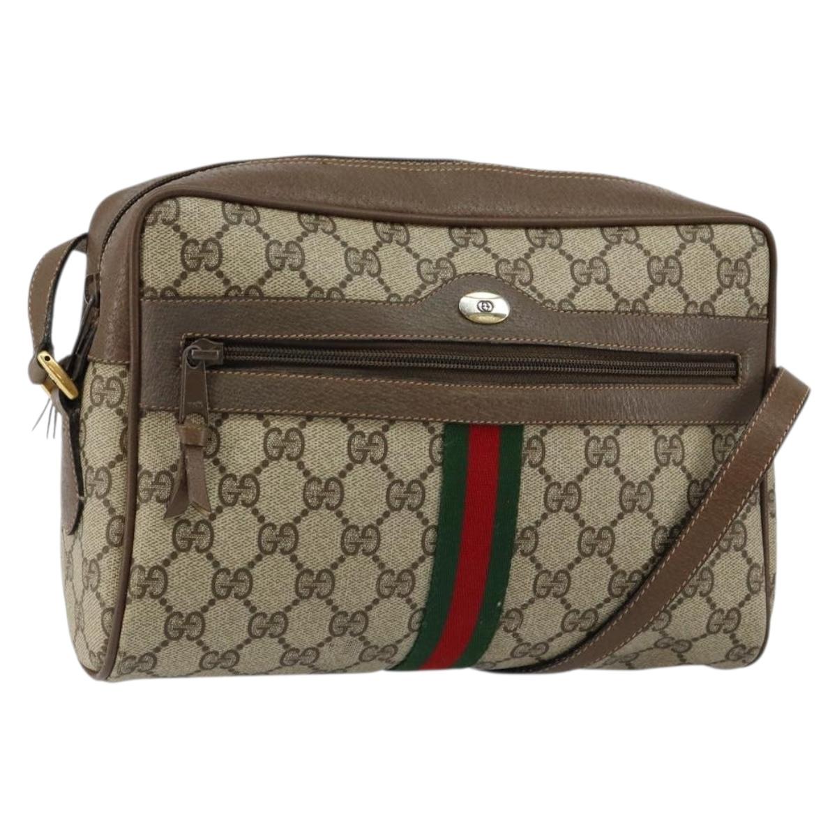 GUCCI GG Supreme Web Sherry Line Bag PVC Beige Gold 98 02 005 Auth fm4874