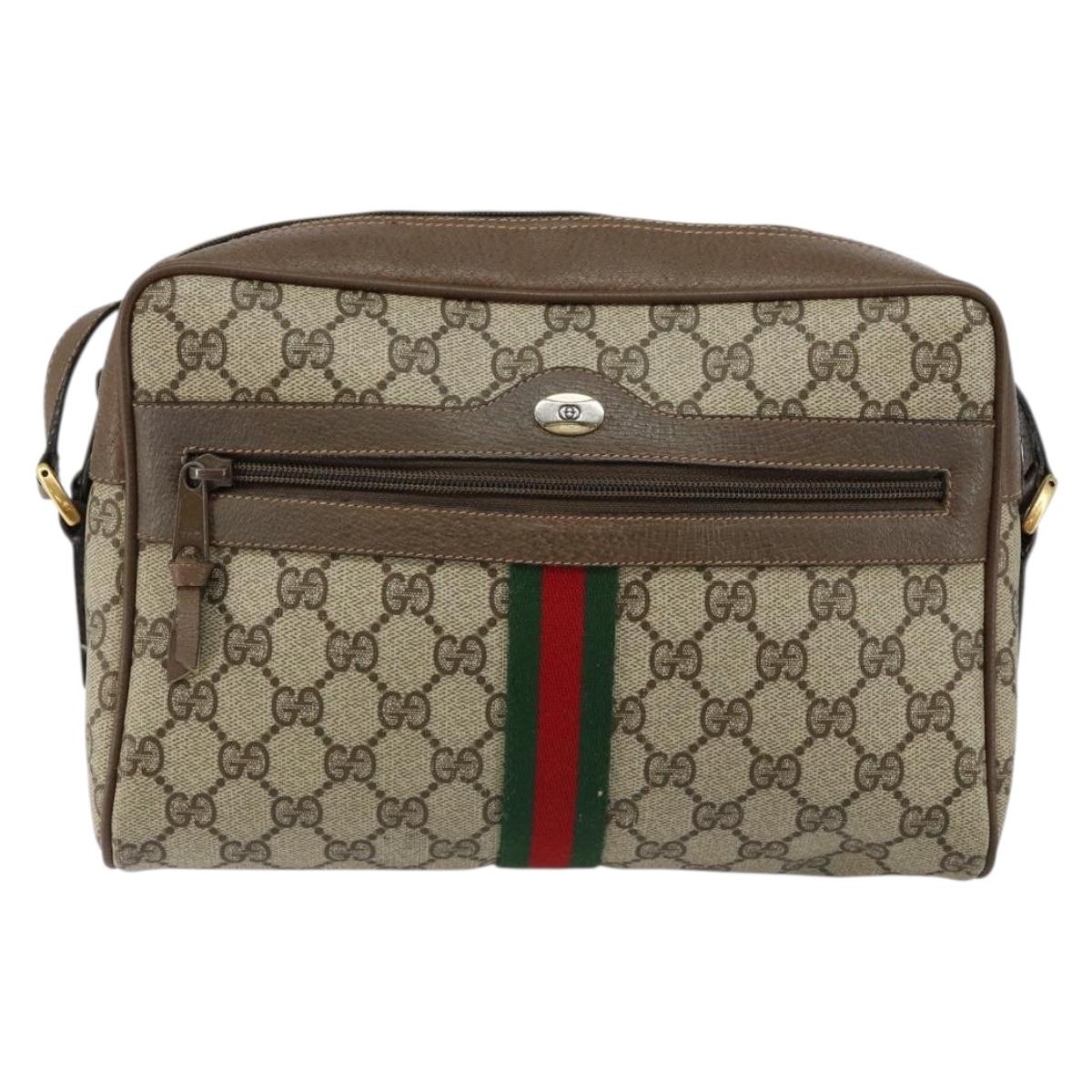 GUCCI GG Supreme Web Sherry Line Bag PVC Beige Gold 98 02 005 Auth fm4874