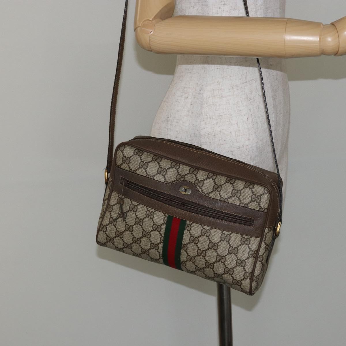 GUCCI GG Supreme Web Sherry Line Bag PVC Beige Gold 98 02 005 Auth fm4874