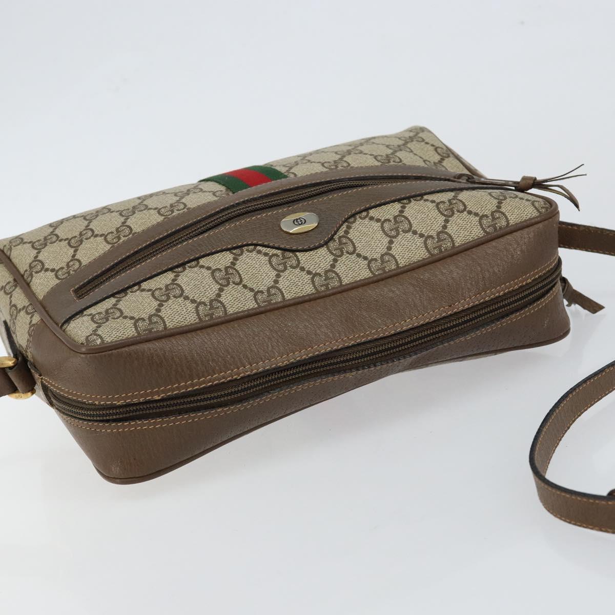 GUCCI GG Supreme Web Sherry Line Bag PVC Beige Gold 98 02 005 Auth fm4874