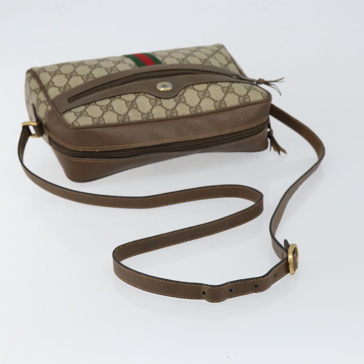 GUCCI GG Supreme Web Sherry Line Bag PVC Beige Gold 98 02 005 Auth fm4874