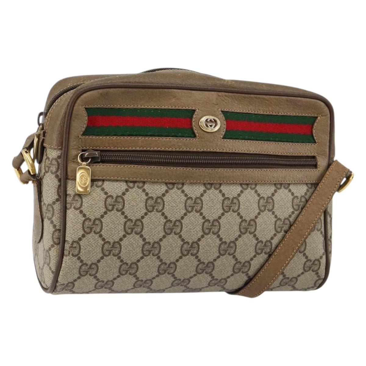 GUCCI GG Supreme Web Sherry Line Bag PVC Beige Gold 56 02 087 Auth fm4875