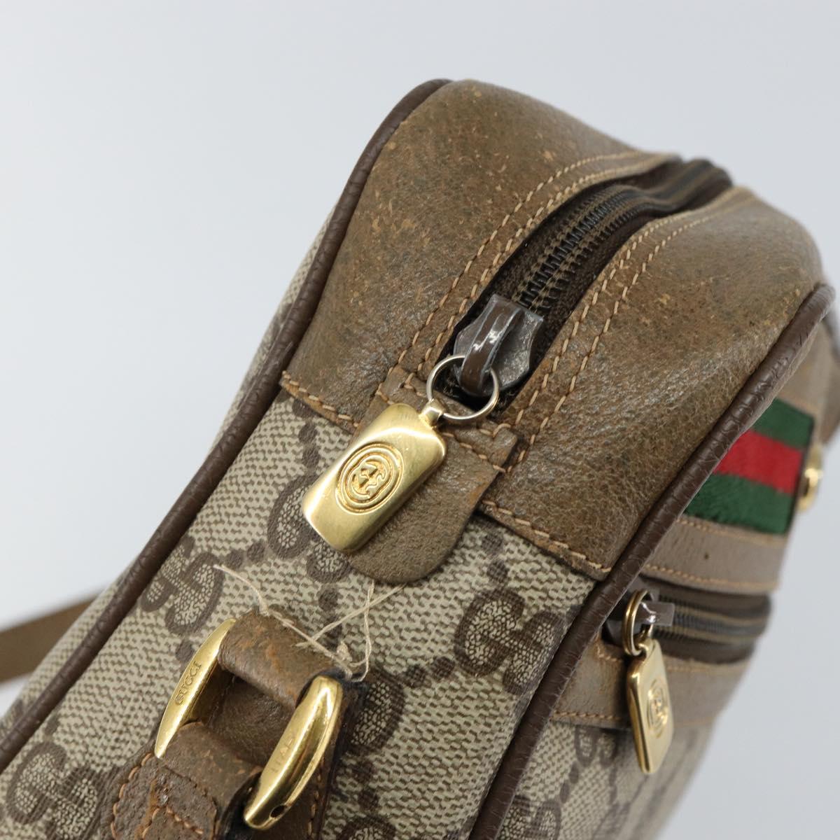 GUCCI GG Supreme Web Sherry Line Bag PVC Beige Gold 56 02 087 Auth fm4875