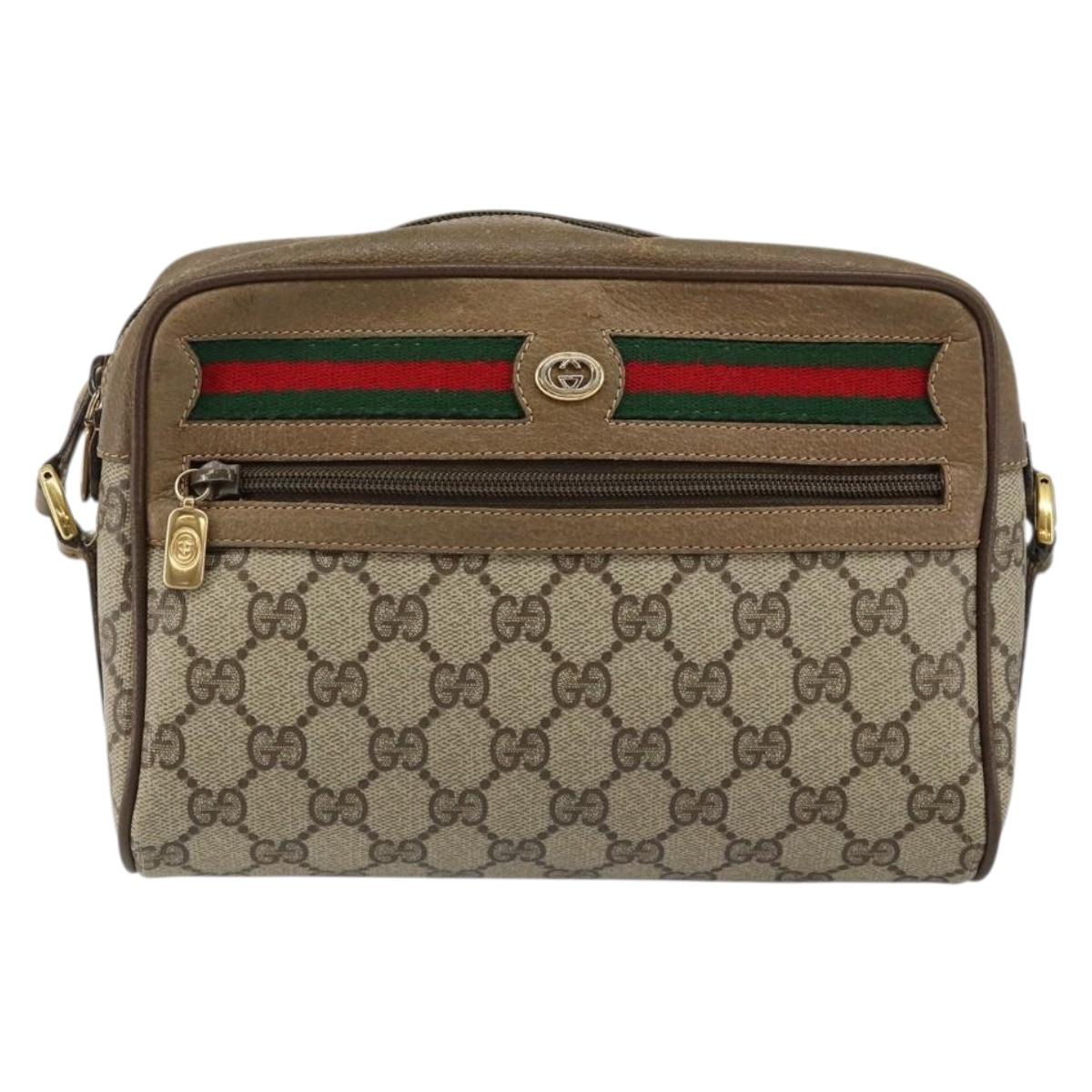 GUCCI GG Supreme Web Sherry Line Bag PVC Beige Gold 56 02 087 Auth fm4875